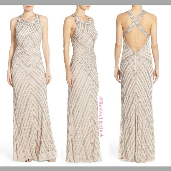 NWT $349 Adrianna Papell‎ Embellished Halter Gown in Rose Pink [SZ 14 ] - Picture 1 of 9